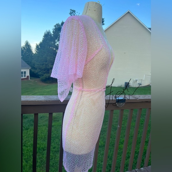 FANCY BY FRANCESCA WATSON GENTLY USED SHORT DESIGNER SPARKLE PINK DRESS HANDMADE - Picture 3 of 3